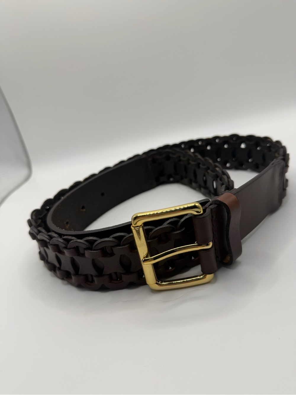 Antonio Melani ladies genuine leather braided boho belt size medium gold buckle